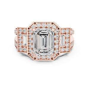 แหวนหมั้นเพชรทรงเอเมอรัลด์สีโรสโกลด์แบบวินเทจสำหรับผู้หญิง - Product Image 2