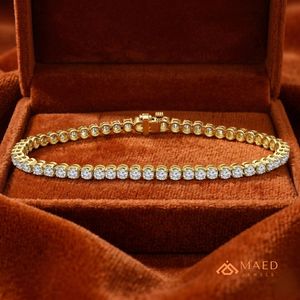 สร้อยข้อมือเทนนิสโมอิสซาไนต์สีทองสำหรับผู้หญิง สร้อยข้อมือแบบโซ่และแบบเชื่อมต่อ ประดับด้วยหินทรงกลม เครื่องประดับแฟชั่นสุดหรู ของขวัญวันครบรอบสุดสง่างาม - Product Image 4