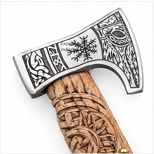 Hacha Vikinga de Acero al Carbono Hecha a Mano, Forjada a Mano, para Caza y Camping al Aire Libre, con Mango de Madera Grabado - Product Image 4