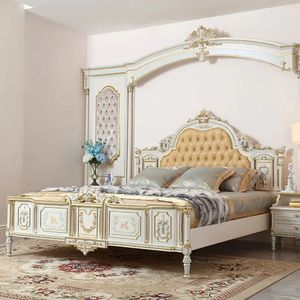 Hot Sale Luxury Classic White Gold Bedroom <b>Set</b> Upholstered Bed Elegant Royal Furniture for Hotel Villa Project The Plaza - Product Image 1