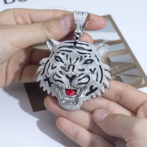 Personalizado Hip Hop Iced Out Diamond Moissanite aleación 925 plata esterlina Tigre colgante collar - Product Image 6