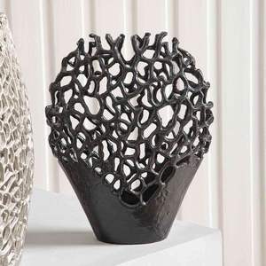 Jarrón de Metal Decorativo Plateado Antiguo con Diseño de Arrecife de Coral, Alto, para Centros de Mesa de Boda y Decoración - Product Image 6