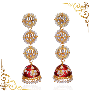 ต่างหู KAN Ka jhumka ทำด้วยมือของชาวอินเดียเครื่องประดับงานแต่งงานแบบดั้งเดิมที่ออกแบบในเครื่องประดับแฟชั่นทองเหลืองสำหรับงานแต่งงาน - Product Image 4