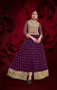 Traje Anarkali Semisentado de Seda con Bordado y Pedrería, Largo hasta el Suelo, para Bodas, Diwali y Fiestas - Product Image 5