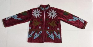 Veste courte en velours luxueux et doux, style bohème, broderie Suzani, motif cactus et oiseaux, manteau d'hiver tendance - Product Image 4