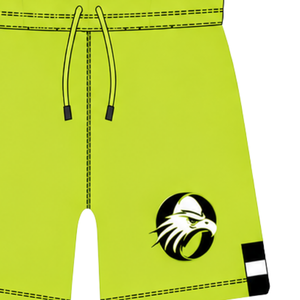 Shorts de rugby jaune néon et noir, taille élastique avec cordon de serrage, uniforme d'équipe rayé, personnalisable, respirant, pour l'entraînement et la performance athlétique - Product Image 3