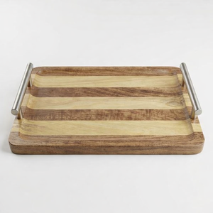 Plateau de service en bois artisanal, bois naturel, plateau de rangement multifonctionnel pour la maison, la cuisine, la table à manger - Product Image 1