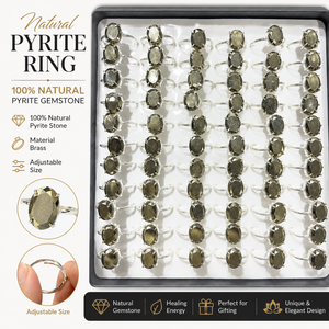 Bague ovale en pyrite naturelle, argent allemand, réglable, bijoux en cristal faits à la main, protection, abondance, 100% naturel - Product Image 4