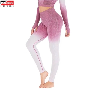 Leggings de yoga INDEX taille haute, longueur intégrale, dégradé de couleurs, avec bande latérale côtelée, taille élastique, pantalon sans couture - Product Image 1