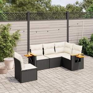 Conjunto de Sofá de Jardín con Reposabrazos Ajustables, Ratán Sintético Negro Grande, Reposabrazos Ajustables Grandes - Product Image 1