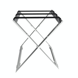 Soporte Plegable de Lujo Moderno de Acero Inoxidable para Maletas, con Correas Negras, para Hoteles, Lobbies y Habitaciones de Huéspedes - Product Image 2