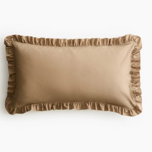 Housse de coussin à volants 100 % coton tissé couleur unie, style ferme, décorative, 18x18 pouces, pour canapé - Product Image 1