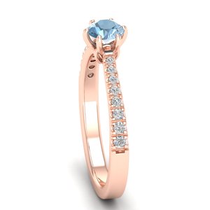 Bague en or rose 14 carats avec pierre précieuse aquamarine de 0,5 carat, taille ronde, personnalisée REYES, certifiée IGI, bagues de fiançailles pour femmes - Product Image 3