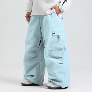 Pantalon cargo imperméable bleu unisexe, taille élastique pour adultes, ski, snowboard - Product Image 6