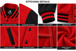 Veste varsity homme rouge et noire, décontractée, boutonnée, couleur unie, polyester et coton, vêtements d'extérieur, vestes de sport pour homme. - Product Image 5