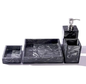 Elegant Resin Bathroom Set With Soap <b>Dispenser</b> And Toothbrush Holder Rectangle Shape Yellow Color Easy To Clean - Product Image 3