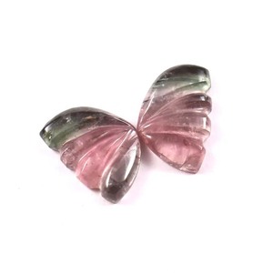 Sarim International Carved Watermelon Tourmaline Butterfly <b>Wings</b>, Natural Gemstone Pair 10x14mm - Product Image 1