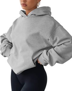 Sudadera con capucha para mujer, personalizada con logo, de poliéster/algodón, manga regular, holgada, al por mayor, estilo urbano, color liso - Product Image 3
