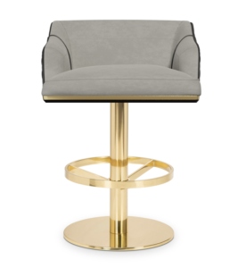 Tabouret de bar pivotant Luxxu Charla, base en laiton, revêtement en cuir PU, sans accoudoirs - Sièges design modernes de luxe pour usage commercial - Product Image 2