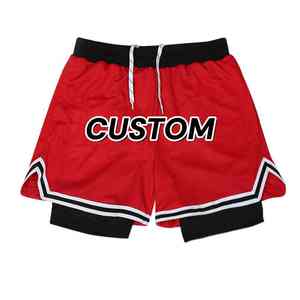 Custom Men's Mesh Basketball Shorts Double <b>Layer</b> Quick Dry Drawstring Training Gym Wear - Product Image 4
