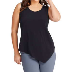 Débardeur décontracté pour femmes grandes tailles, jersey, col rond, bretelles larges, ourlet pointu asymétrique, tricot doux, sans manches - Product Image 6