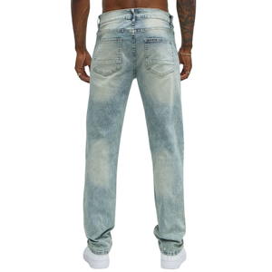<b>Mens</b> Light Blue Distressed Denim <b>Jeans</b> Regular Fit <b>Ripped</b> Five Pocket Casual Pants Vintage Washed Streetwear Fashion Trousers - Product Image 2