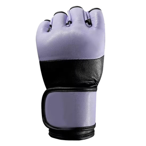 Gants d'entraînement en cuir demi-doigts avec fermeture au poignet pour MMA/Kickboxing, emballage personnalisé, imprimé au laser, unisexe, violet - Product Image 2