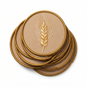 Custom <b>Patch</b> Supplier Shield Wheat Ears Tied Knot Badge Off White Twill Tan Border Sew On Iron On <b>Applique</b> - Product Image 5
