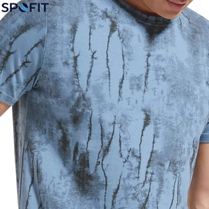 Camiseta de Manga Corta para Hombre SPOFIT, Estampado Tie-Dye Azul, Secado Rápido, Corte Ajustado, Informal, Tejido de Poliéster, Cuello Redondo - Product Image 4