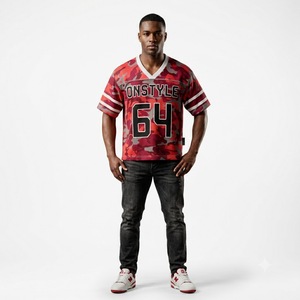 Classic <b>Red</b> White Mesh 100% Polyester Customized Football Jersey V Neck Athletic Sportwear Casual Crop <b>Top</b> Unisex Streetwear - Product Image 2