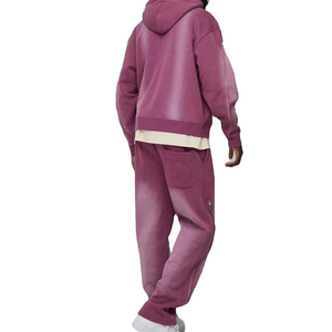 Survêtements personnalisés à fermeture éclair avec effet délavé par pulvérisation, prix de gros, faible MOQ, anti-rétrécissement, ensembles de jogging, survêtements streetwear tendance - Product Image 4
