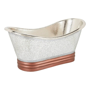 Baignoire artisanale en cuivre, finition nickel poli brillant, avec base côtelée, double bain à remous, à parapet supérieur. - Product Image 5