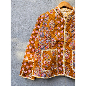 High Quality Vintage Floral Quilted Cotton Jacket Handmade Kantha Style Women <b>Coat</b> Brown Patchwork Outerwear gift for her - Product Image 2