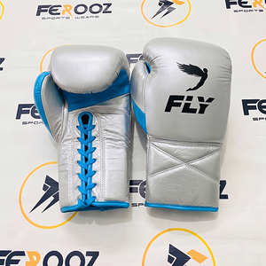 Gants de boxe d'entraînement en cuir de vachette véritable, équipement de sparring, bleu ciel et argent, combo bicolore, rembourrage durable - Product Image 1