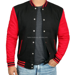 Veste universitaire en laine chenille KVJ126 coupe ajustée pour homme noir rouge manches brodées peau de vache veste Letterman du collège - Product Image 1