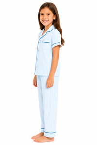 Girls <b>Blue</b> <b>Stripe</b> Pajama Set Kids Cotton Nightwear Short Sleeve Sleepwear Comfortable Button Down <b>Pyjama</b> Suit Soft feel Fabric - Product Image 2