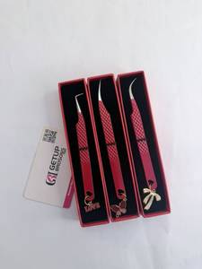 Pince à cils courbée à 90 degrés rouge en acier inoxydable avec pointe en fibre lisse, antidérapante, pour une préhension parfaite, outil pour extensions de cils, modèle papillon - Product Image 2