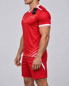 Ensemble de maillot de football rouge pour homme CLAW INTL, col en V, manches courtes, imprimé géométrique, uniforme - Product Image 5