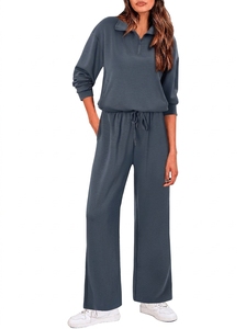 Women's 2 Piece <b>Knitted</b> <b>Set</b> Solid Color Long Sleeve Top With Drawstring Pants Casual Loose Fit All Seasons Wear - Product Image 5