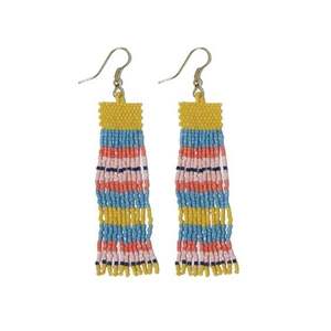 Boucles d'oreilles pendantes longues à franges en perles de rocaille colorées faites à la main, personnalisables avec logo, motif fleur et étoile, pour femme - Product Image 5