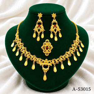 Conjunto de Joyería de Color Dorado de Moda, Collar, Aretes, Anillo y Cadena de Mano para Novia, para Damas A-53149 - Product Image 6