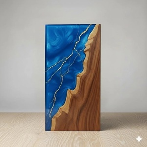 Celestial Blue & Gold Resin Cremation Urn Modern Wood Memorial Keepsake Luxury Handcrafted Rosewood Urn <b>Box</b> Hummingbird Tribute - Product Image 3