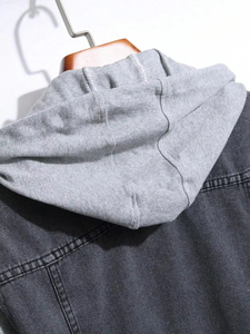 Denim Hoodie <b>Jacket</b> for <b>Men's</b> Front Button Closure <b>Long</b> Sleeve Zipper Denim Vintage Denim <b>Jacket</b> <b>jacket</b> for <b>men</b> - Product Image 4