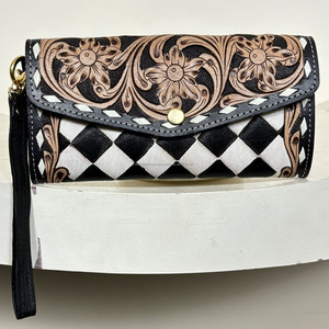 Sac à main pour femme en cuir véritable à carreaux, fait main, de luxe, avec portefeuille, ensemble assorti en 2 pièces pour femmes - Product Image 5