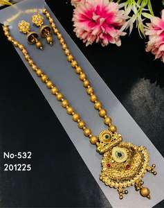 South Indian Traditional Vintage Antique Bridal Wedding Jewelry <b>Set</b> Heavy Gold Plated <b>Necklace</b> <b>and</b> <b>Earring</b> Women's Gift - Product Image 2