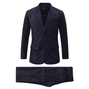 Costume deux pièces en daim noir pour homme Leather Cult, blazer à simple boutonnage et pantalon, ensemble de costume en cuir haut de gamme deux pièces - Product Image 1