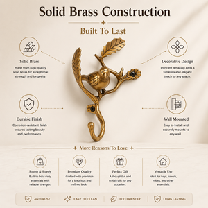 Decorative Bird Branch Brass Wall Hook Vintage Metal Wall Mounted <b>Coat</b> Key Towel <b>Robe</b> Hat Holder Rustic Home Entryway Organizer - Product Image 5