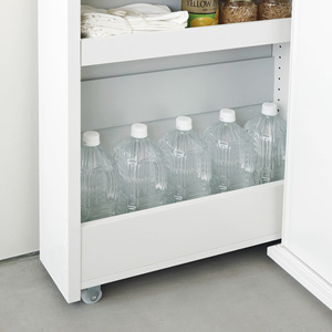 Modern <b>White</b> Wood Living Room Cabinet Flat Panel Doors 4 Drawers Lockable Storage Wheels <b>Shelves</b> Minimalist Design Shirai P30-4 - Product Image 5