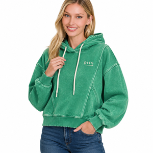RITS <b>Women's</b> <b>Green</b> Hooded Sweatshirt <b>Fleece</b> Casual Solid Color Letter Print Regular Fit Autumn Wear cheap price wholesale - Product Image 1
