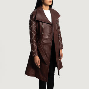 Manteau en cuir pour femme personnalisable, qualité supérieure, confortable, décontracté, pour la saison hivernale, avec poches latérales, manteaux longs en cuir pour femme - Product Image 3